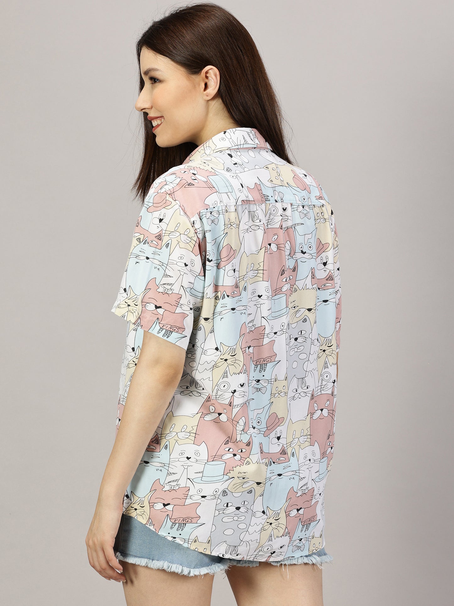 Graphic Glee Half-Sleeve Oversized Shirt