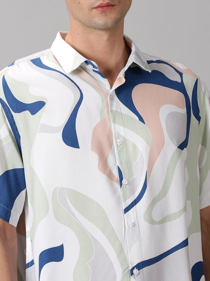 Abstract Terrain Half-Sleeve Casual Shirt