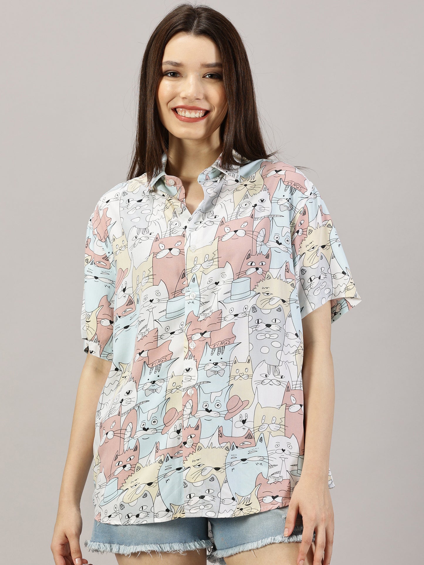 Graphic Glee Half-Sleeve Oversized Shirt