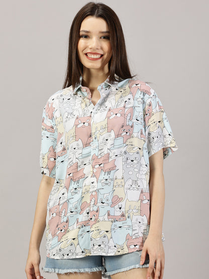 Graphic Glee Half-Sleeve Oversized Shirt