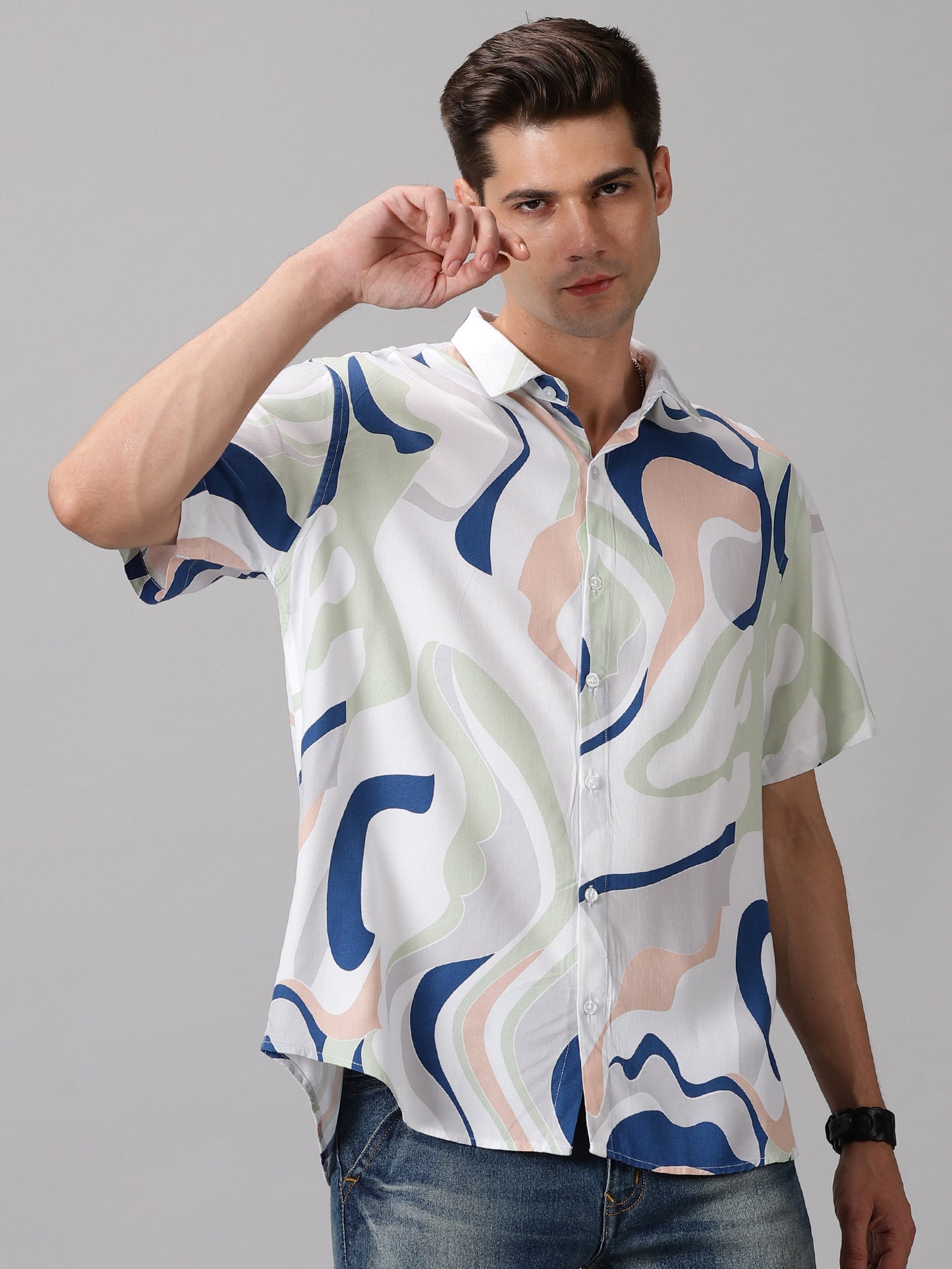 Abstract Terrain Half-Sleeve Casual Shirt