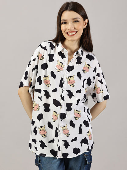 Moo-velous Half-Sleeve Oversized Shirt