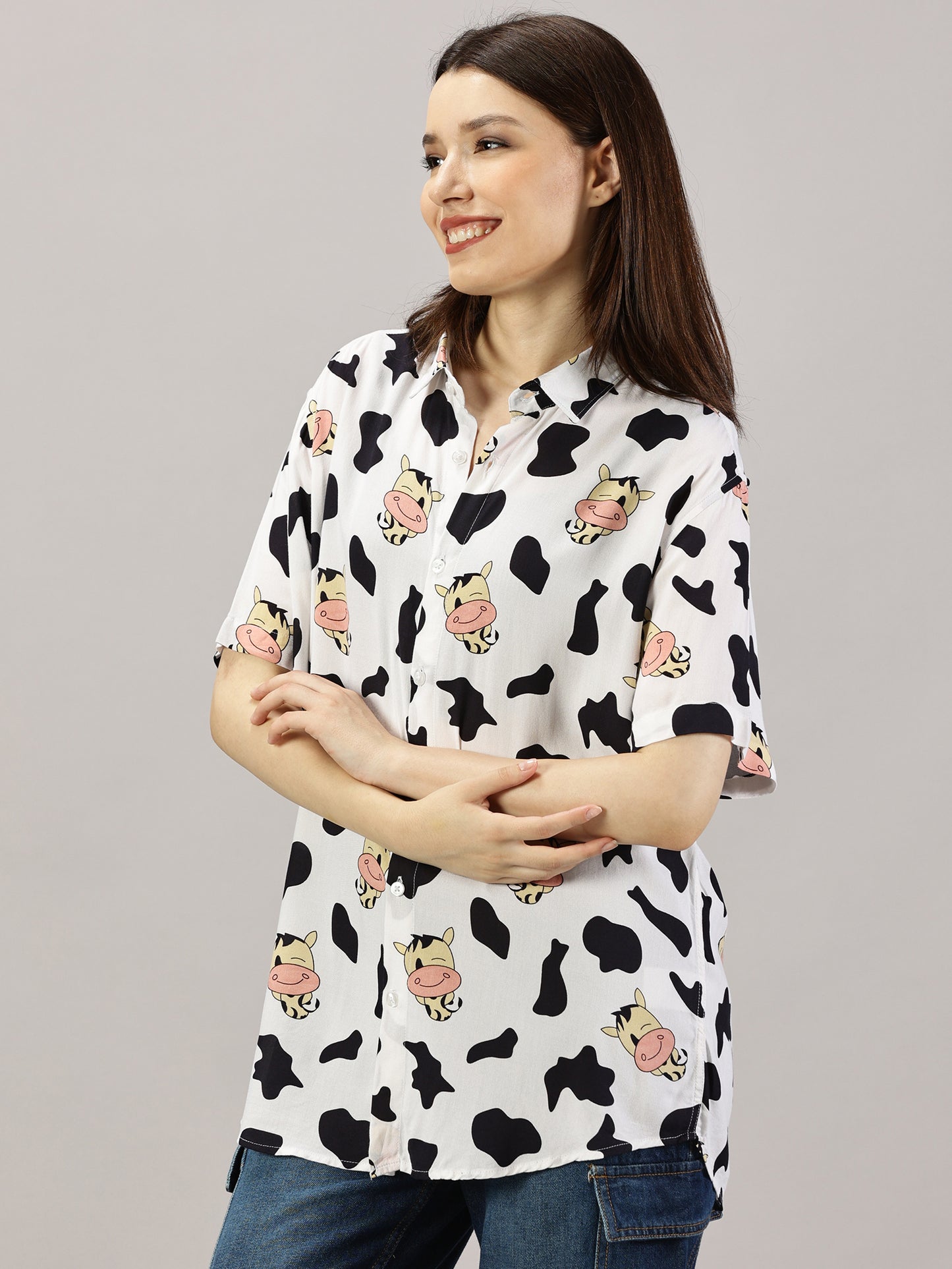 Moo-velous Half-Sleeve Oversized Shirt