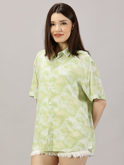 Green Botanics Half-Sleeve Oversized Shirt