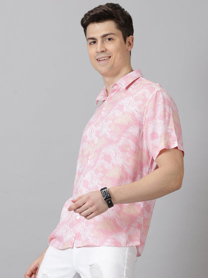 Leafy Pink Half-Sleeve Casual Shirt