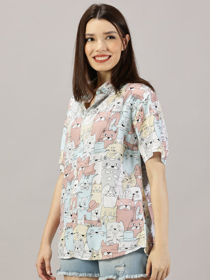 Graphic Glee Half-Sleeve Oversized Shirt