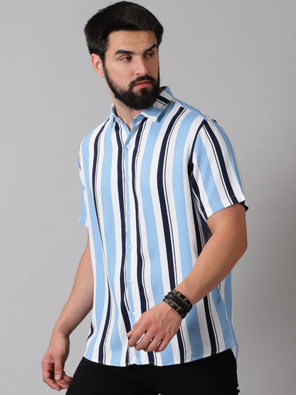 Crisp Blue Stripe Half-Sleeve Shirt
