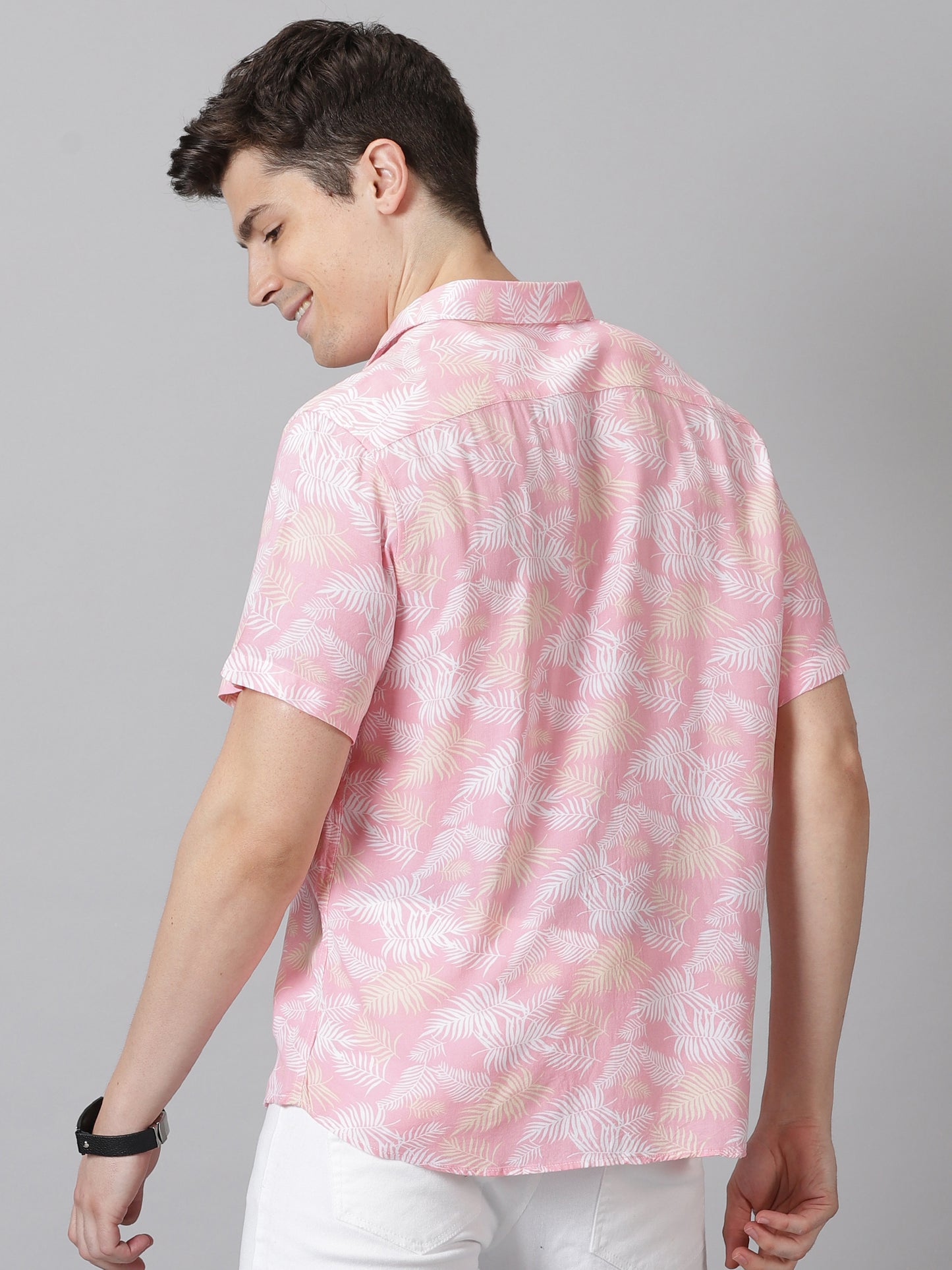 Leafy Pink Half-Sleeve Casual Shirt