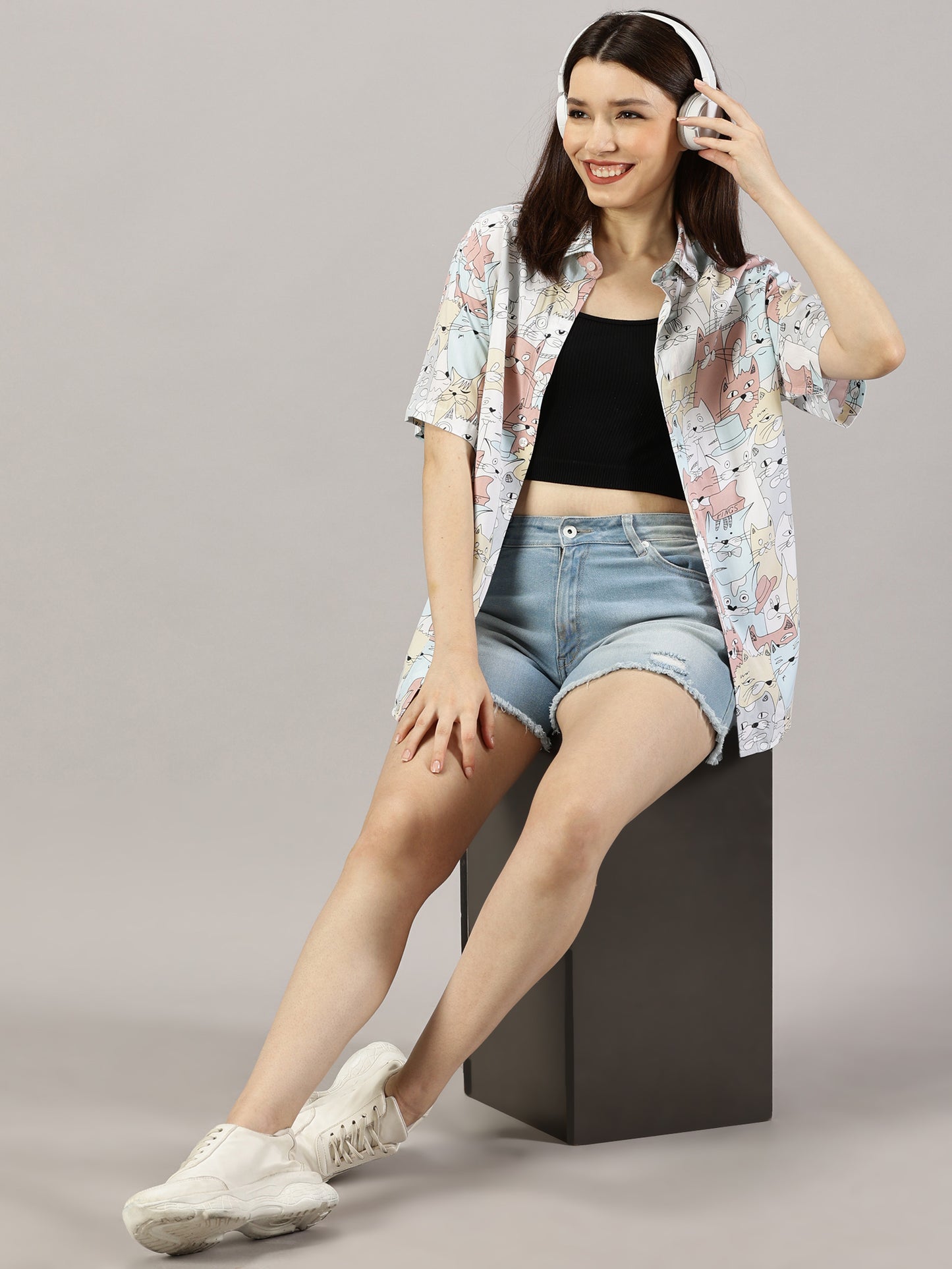 Graphic Glee Half-Sleeve Oversized Shirt