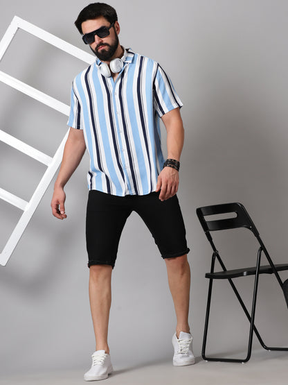 Crisp Blue Stripe Half-Sleeve Shirt