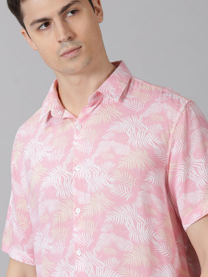 Leafy Pink Half-Sleeve Casual Shirt