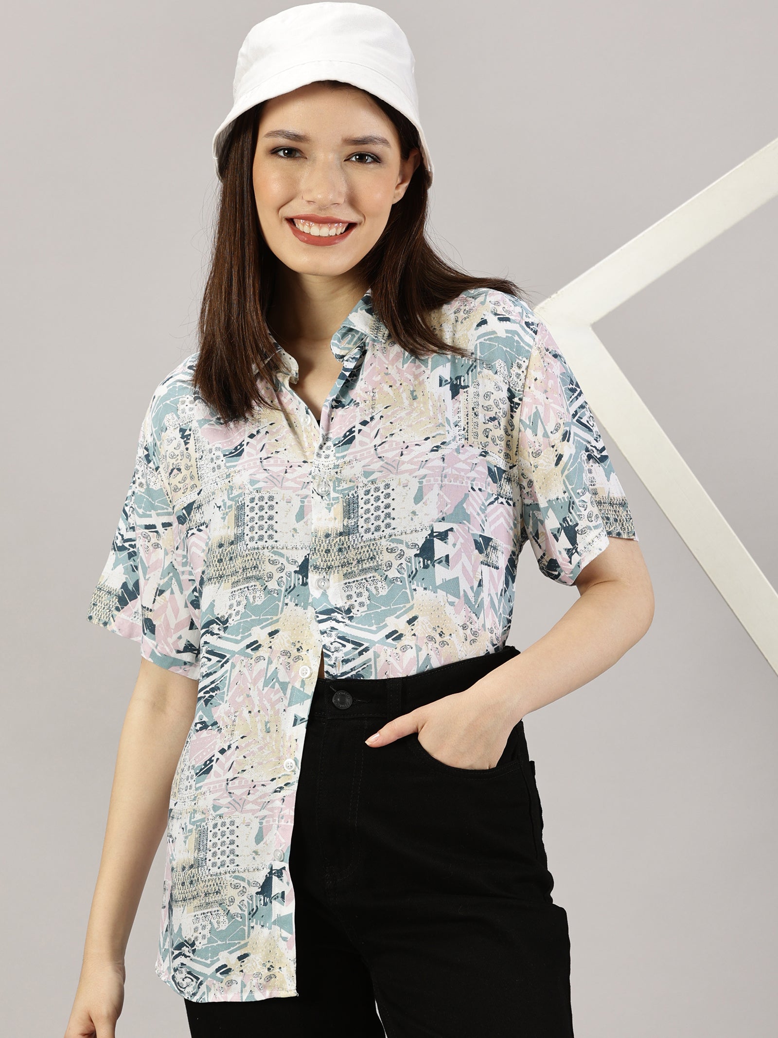 Whimsical Patterned Half-Sleeve Oversized Shirt – Chirkutt