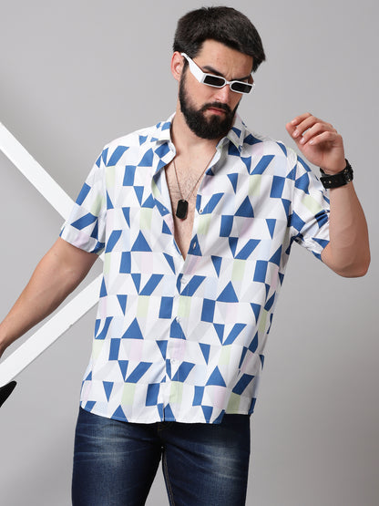 Geometric Grid Half-Sleeve Shirt