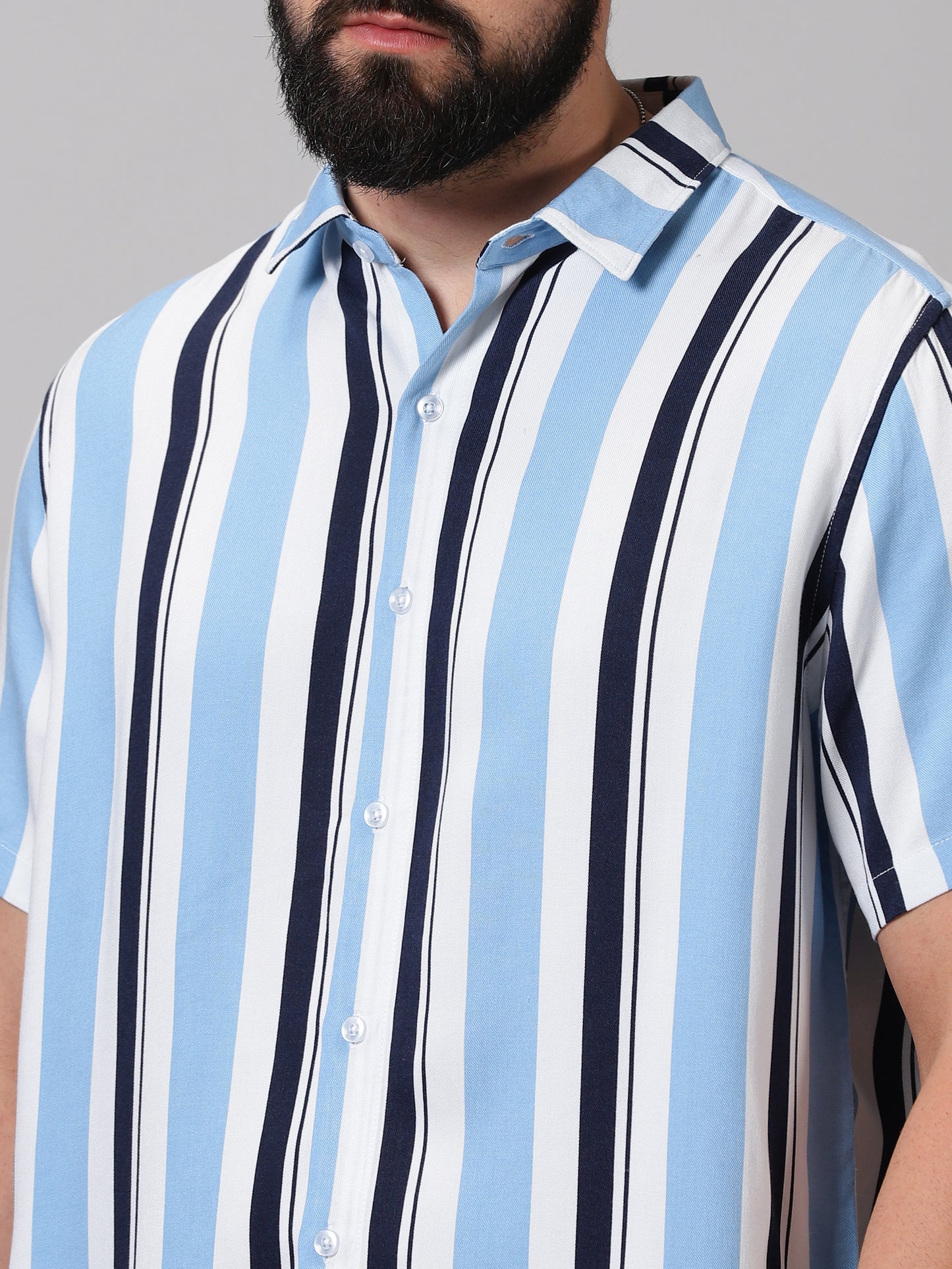 Crisp Blue Stripe Half-Sleeve Shirt