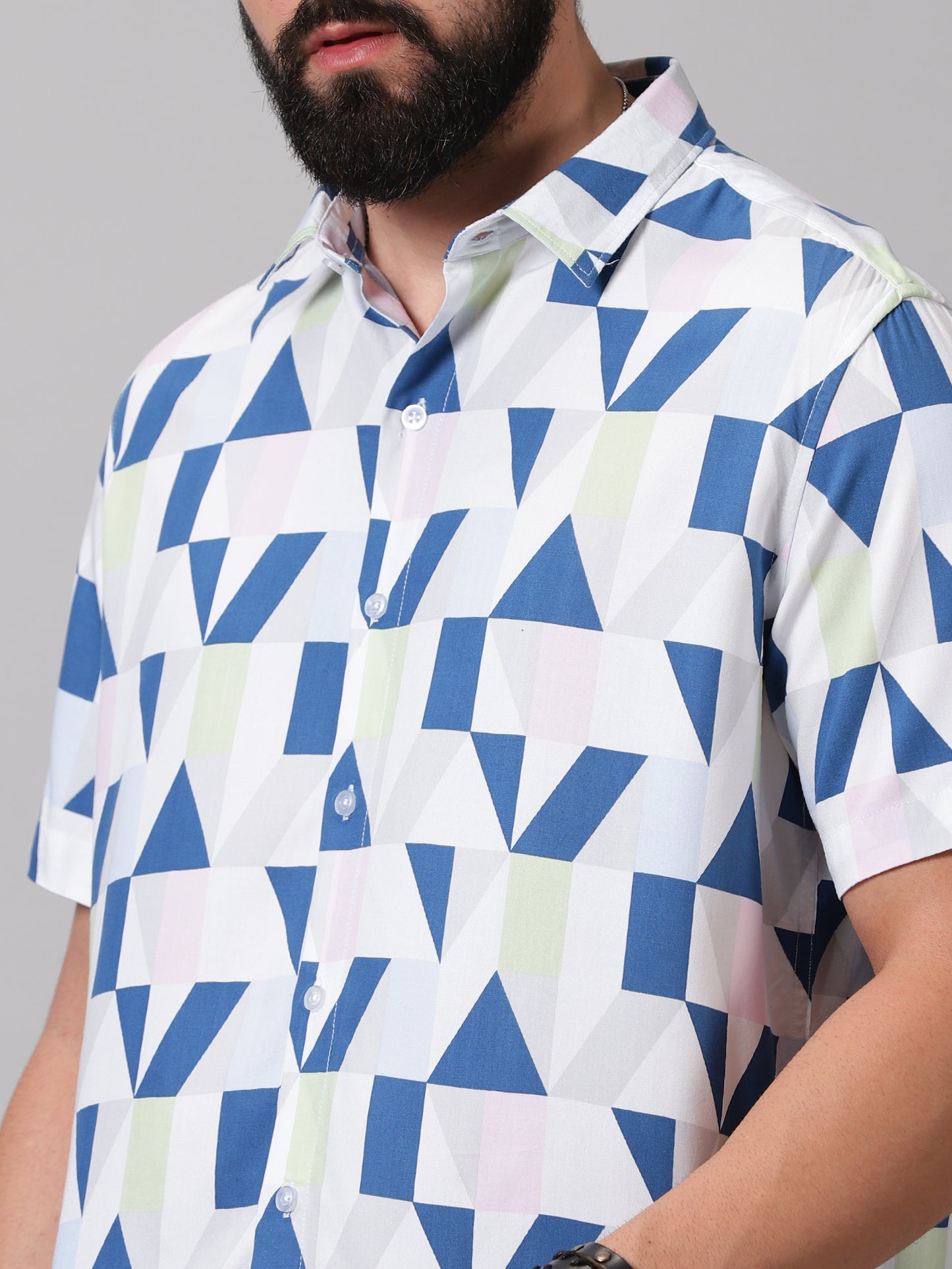 Geometric Grid Half-Sleeve Shirt