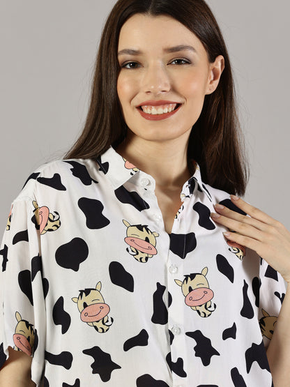 Moo-velous Half-Sleeve Oversized Shirt