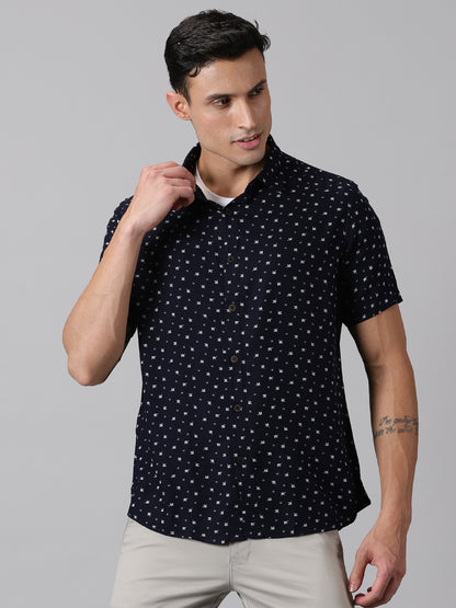 Navy Botanic Half-Sleeve Casual Shirt