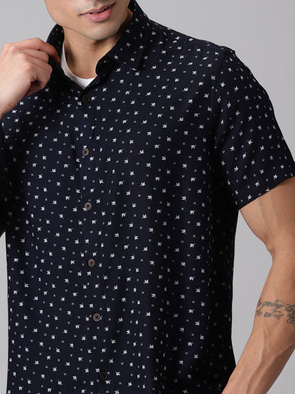 Navy Botanic Half-Sleeve Casual Shirt