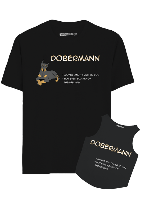 Dobermann Hooman And Dog T-Shirt Combo